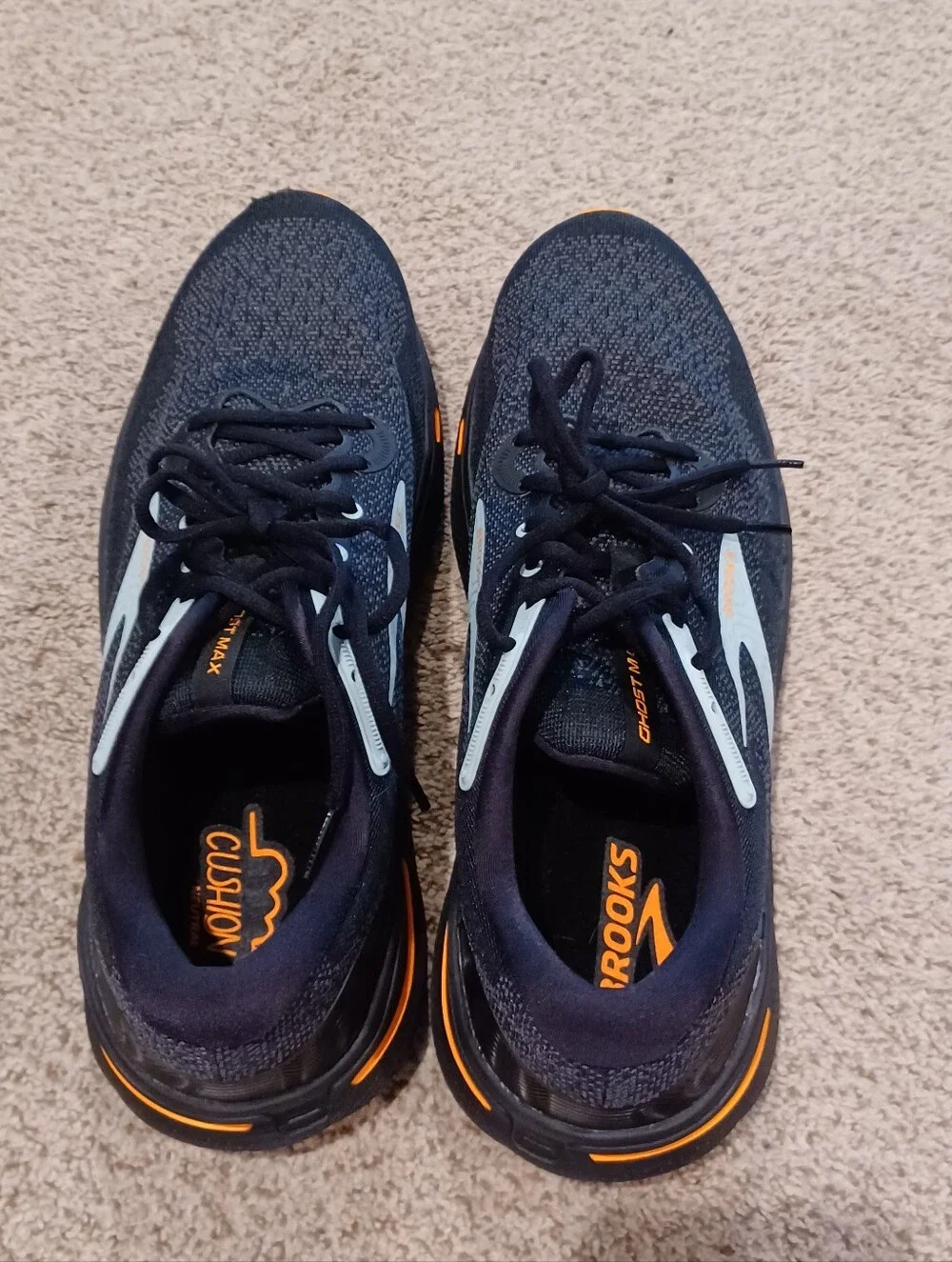 Brooks Ghost Max Running Shoes - Black with Orange Accents Mens Size 13